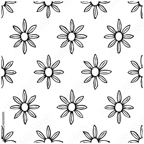 Seamless floral pattern with hand drawn flowers showcasing a white background simple nature design