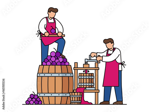 The Art of Winemaking: A visual representation of traditional winemaking. depicting the skillful labor and time-honored methods used to transform grapes into fine wine.