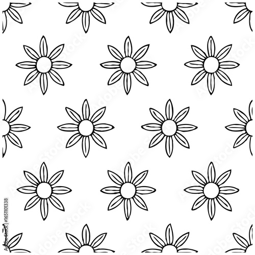 Seamless pattern of hand drawn daisy flowers ideal for spring or summer backdrops and backgrounds