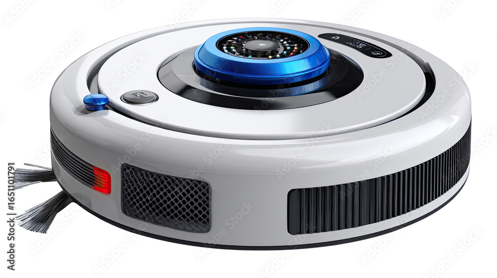 Fototapeta premium Robotic Vacuum Cleaner: A sleek and modern robotic vacuum cleaner. This image emphasizes its contemporary design, advanced features, and automated cleaning capabilities.