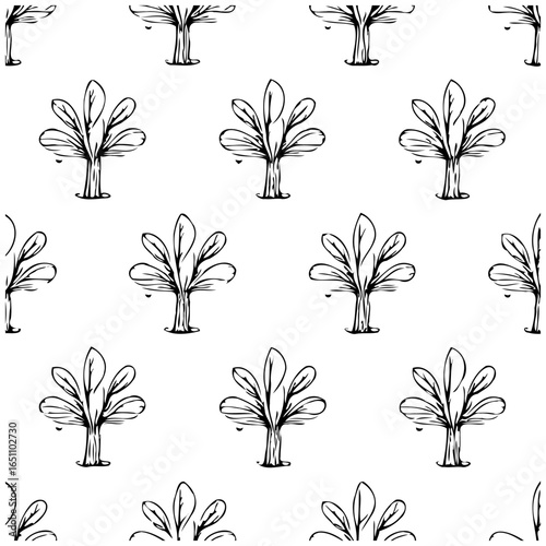Elegant foliage repeat pattern with hand drawn style creating a natural aesthetic appeal and unique design