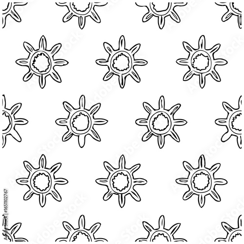 Seamless abstract doodle pattern featuring unique elements, perfect for creating artistic and eye catching backdrops and designs