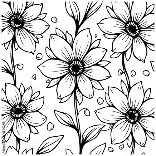 Floral pattern with blossoming flowers and foliage in a detailed vector illustration that symbolizes springtime