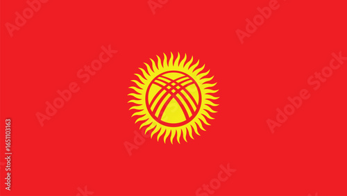 Vector illustration of Kyrgyzstan national flag in 16:9 ratio, clean design, ideal for presentations, education, events, and graphic projects.
