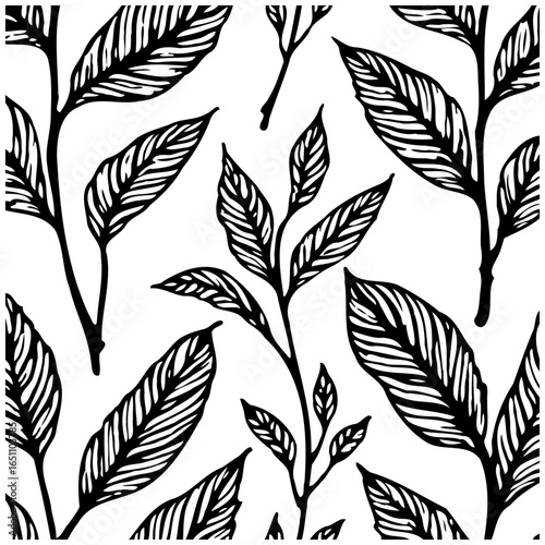 Elegant leaf pattern in black and white creating a nature inspired monochrome seamless design