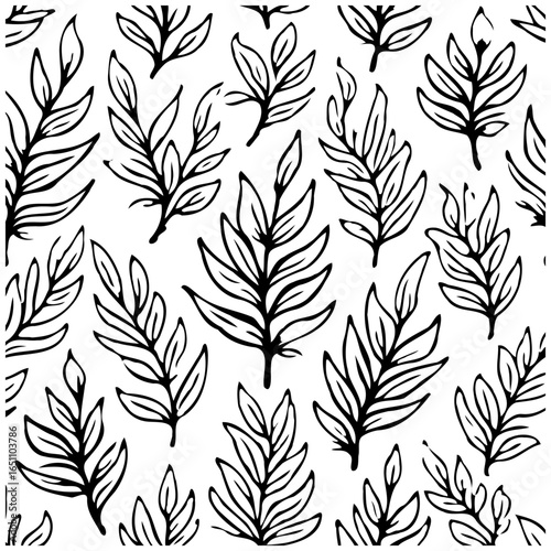 Seamless botanical pattern featuring hand drawn foliage and leaves creating a nature inspired elegant design aesthetic