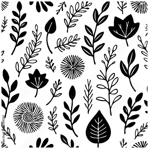 Botanical seamless pattern with hand drawn leaves and branches to enhance surface designs, perfect to backgrounds