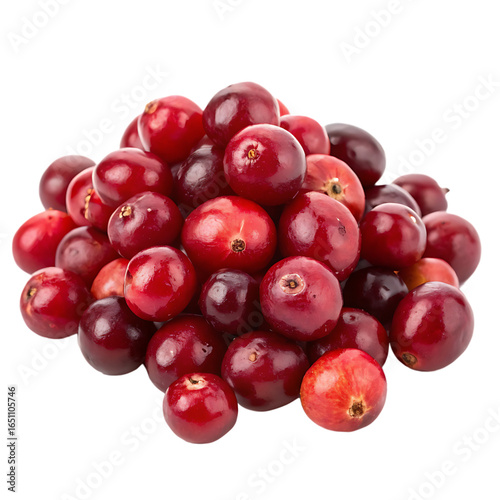 A pile of fresh cranberries isolated on a transparent background
