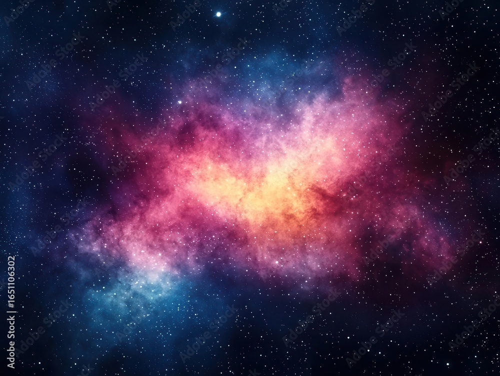 Fototapeta premium Stylized nebula cloud inside hexagon shape, contemporary space design