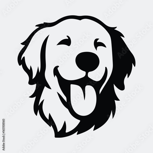 Silhouette golden retriever dog head with happy expression vector illustration