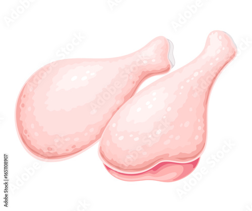Two raw chicken drumsticks, pale pink, shown against a white background.