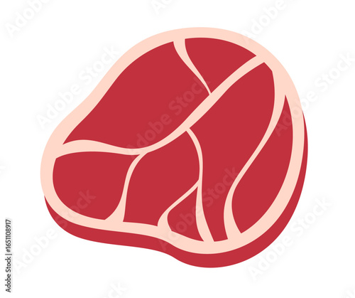 A stylized illustration of a raw, uncooked steak, showing the cut and marbling.