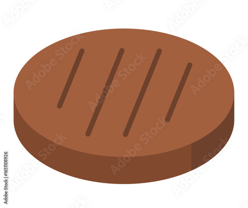 Isometric illustration of a grilled burger patty, viewed from an angle.