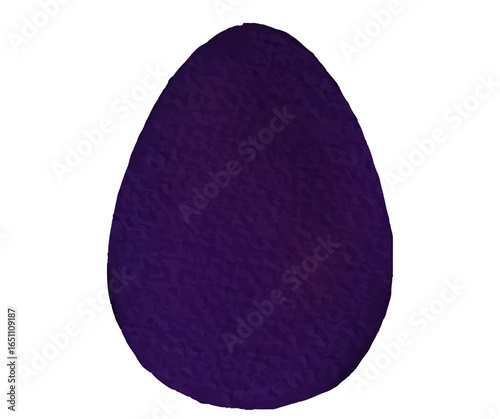 A close-up view of a single, textured, purple egg against a white background.