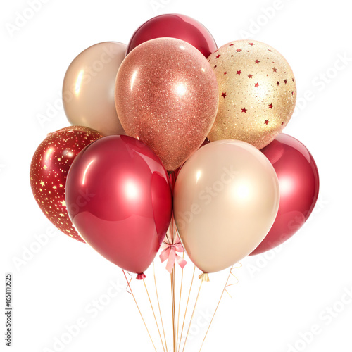 Festive bunch of balloons for a party isolated on transparent background