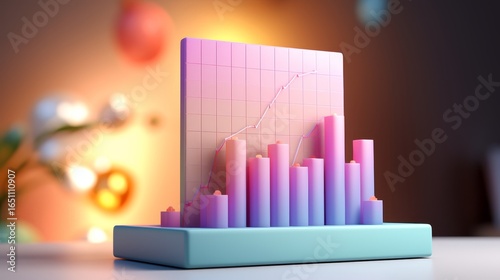 A colorful, modern 3D bar graph displays data trends against a softly blurred background, highlighting business performance metrics.
