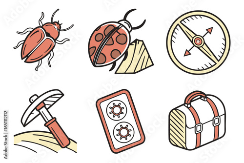 Collection of science and travel icons isolated on white background