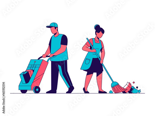 Cleanliness Team: This image of two workers is a visual representation of people involved in maintaining the pristine condition of a property or area. 