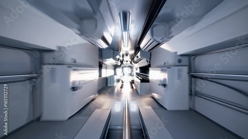 Exploring a futuristic corridor with dynamic light effects in a sci-fi setting