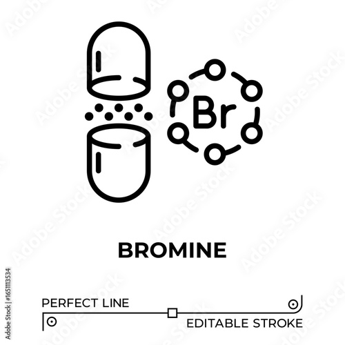 Vector line icon related to bromine. Perfect Line. Editable Stroke.