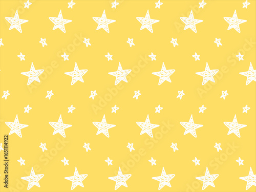 手描き風の星柄パターン 黄色い背景のベクター素材 / Hand-drawn Star Pattern on Yellow Background Vector