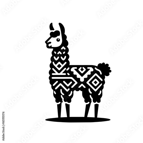 Llama with traditional pattern isolated on white background