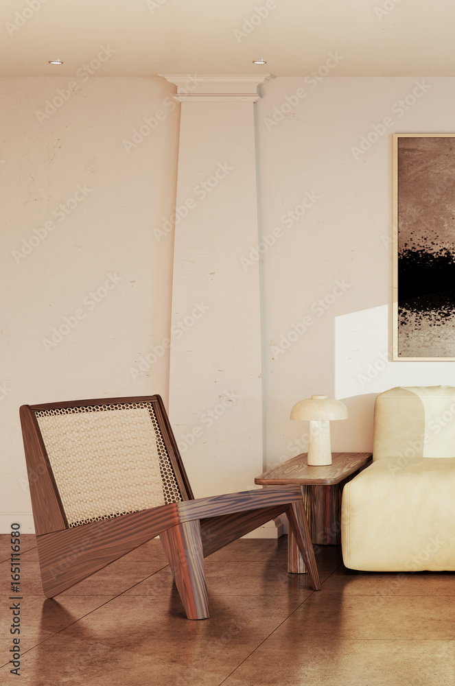 Fototapeta premium Large luxury modern bright interiors Living room mockup illustration 3D rendering image