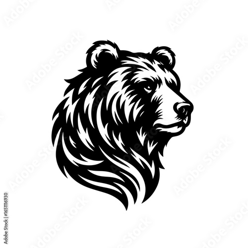 Stylized illustration of a grizzly bear head isolated on white background