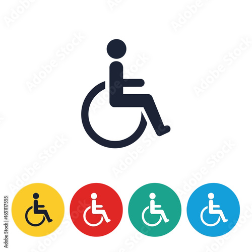 Vector illustration of person in a wheelchair icon, isolated on white background