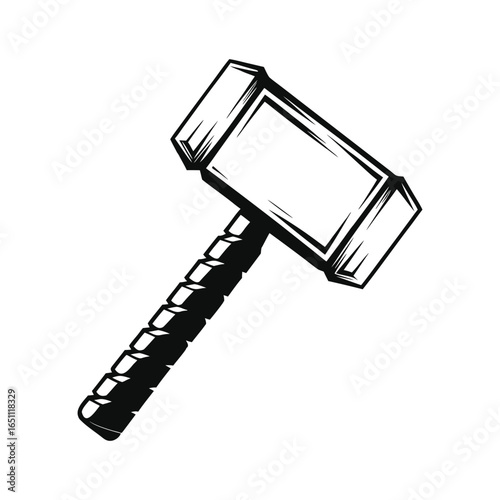 Black and white illustration of a hammer with a segmented handle and rectangular head tool