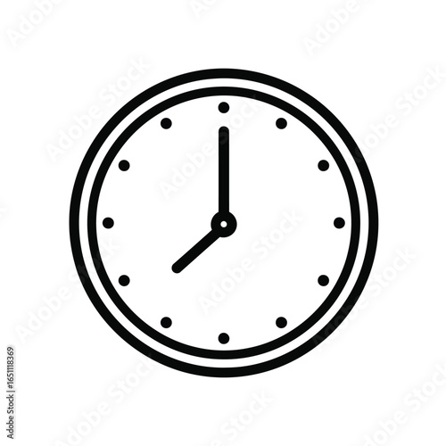 Vector illustration of simple analog clock face isolated on white background