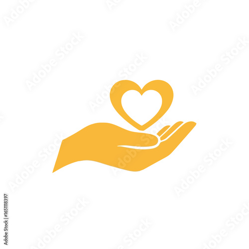 Vector illustration of hand holding a heart symbol isolated on white background