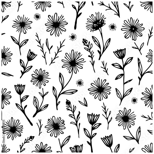Seamless floral pattern vector illustration with delicate flowers and leaves creating nature background