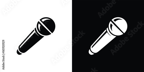 Microphone Icon, Black and White Audio Equipment, Audio Recording Device, Podcast Mic
