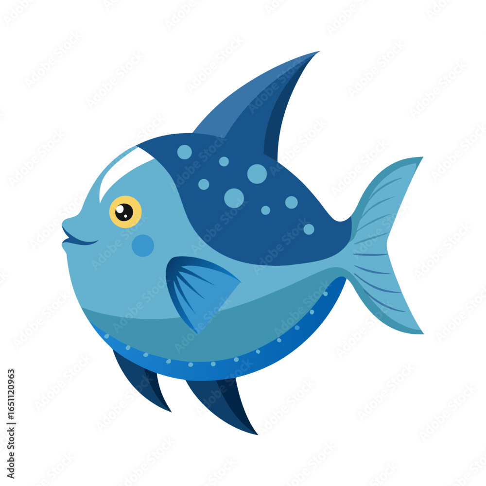 Fototapeta premium Blue cartoon fish vector illustration in ocean