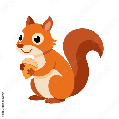 Cute red squirrel holding a nut in a fun cartoon style illustration