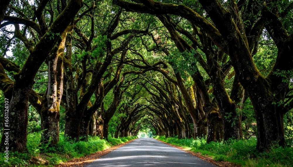 Obraz premium Lush tree tunnel roadway