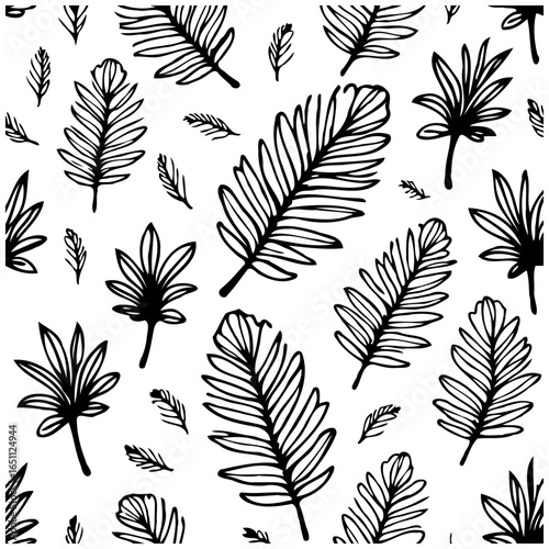 Botanical bliss monochrome leaf pattern seamless vector design elegant and visually striking artistic illustration for background