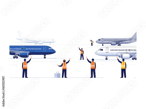 Guiding Aviation: A synchronized display of air traffic management at a bustling airport. Precision and coordination are visualized.