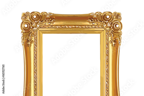 Classic golden frame with ornament decor isolated on white background. Digital illustration. 3d rendering