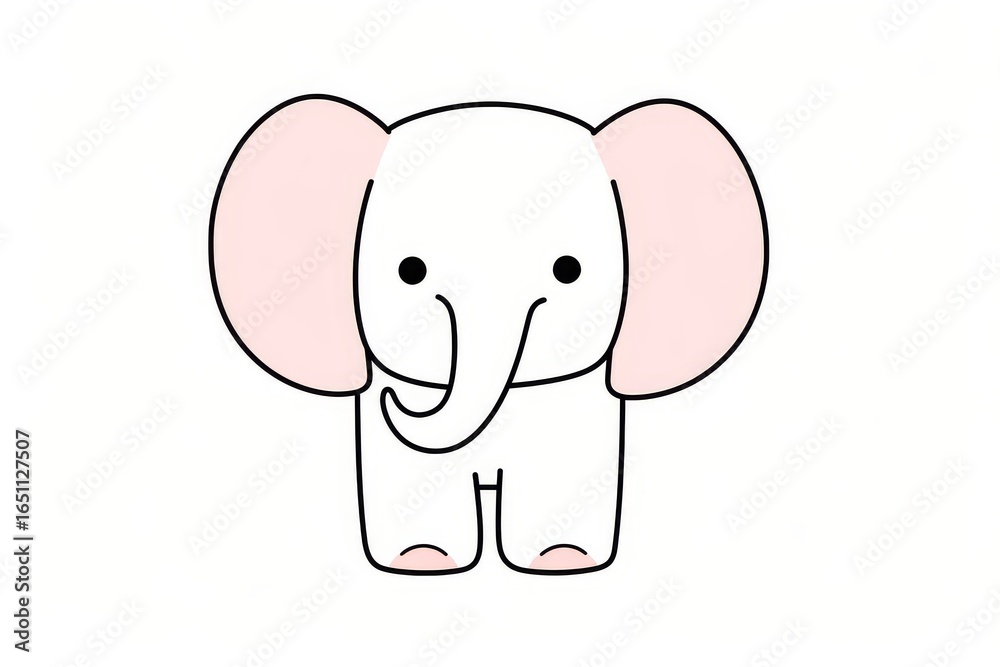 Naklejka premium Cute, simple elephant doodle for kids, black and white vector illustration with bold lines, minimalistic design.
