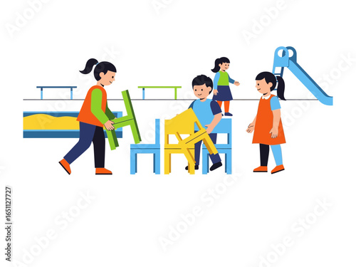 Child's Play: Joyful kids at the playground, engaged in a lively scene, illustrating themes of friendship, recreation, and carefree childhood.