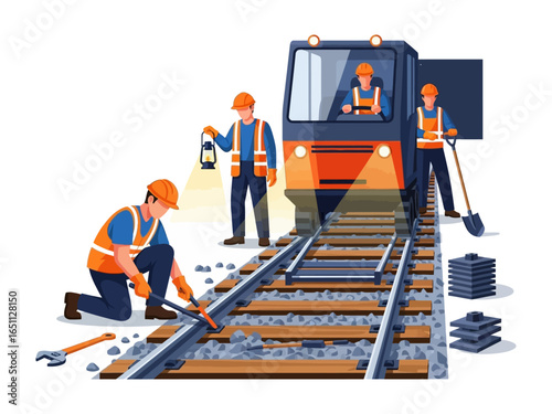 Railway Maintenance Crew at Work: A diligent crew meticulously maintains the railway track, ensuring safe and efficient transport with precision and expertise.