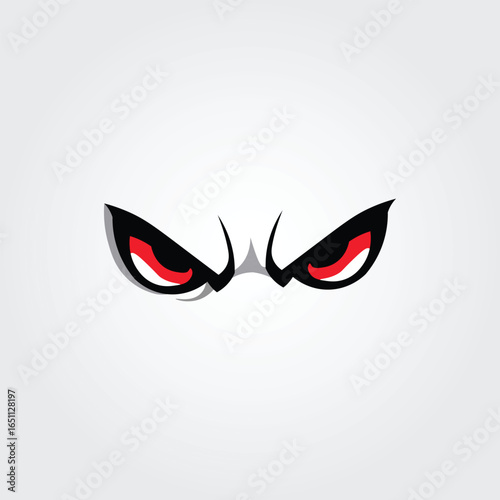 Striking vector illustration of intense, stylized red and black eyes with sharp details, conveying a powerful and fierce look. Ideal for bold graphic design projects.