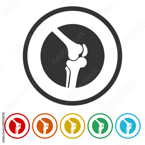 Knee joint icon. Set icons in color circle buttons