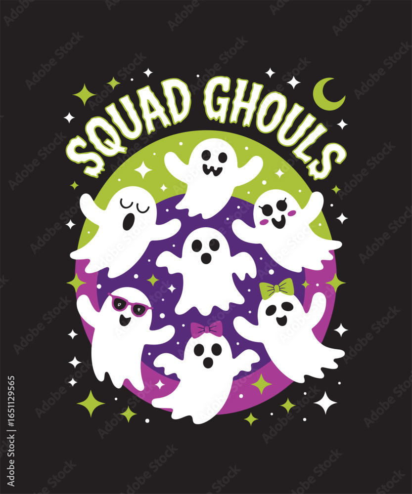 Naklejka premium Halloween T-Shirt & Clipart Design | Spooky Ghosts, Pumpkins, Witches, Skeletons, Haunted House Graphic Tee, Trick or Treat Party Shirt, Funny Scary Quote Halloween Illustration for T-Shirts