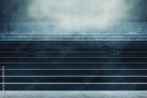 A series of concrete steps leading upwards, bathed in a soft, ethereal light, creating a modern architectural design.