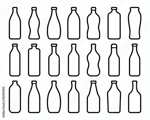 Collection of diverse bottle silhouettes isolated on white background