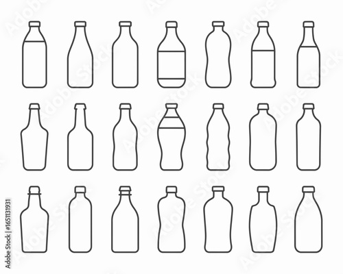 Collection of various bottle silhouettes isolated on white background