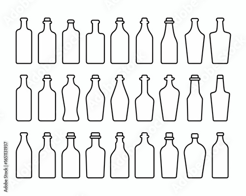 Collection of diverse bottle silhouettes isolated on white background